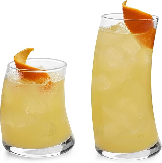 Libbey Swerve Drinking Glasses Set of 16, Chip-Resistant Tumbler and Rocks by Libbey