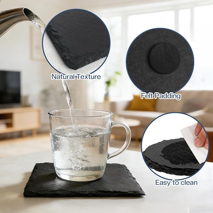 72 Pieces Slate Coasters, Diameter Size 4 inch Black Coasters Stone Coaster Set - Image 5