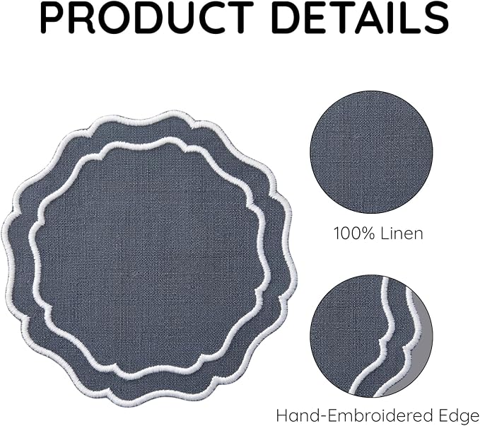 Linen Coasters for Drinks Set of 6, Fabric Coasters - Image 4