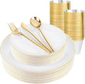 bUCLA 150PCS White and Gold Plastic Plates Disposable by BUCLA