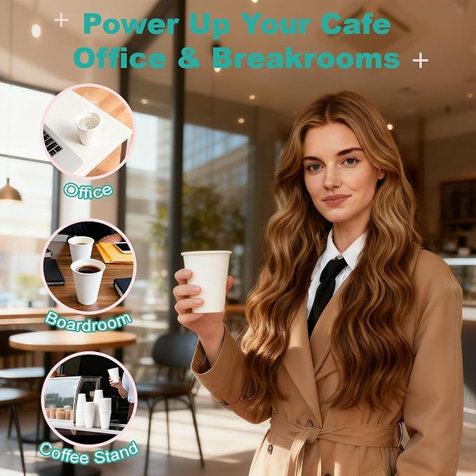 12 oz 300 Pack Disposable Coffee Cups, Bulk White Disposable Paper Cups - Image 7