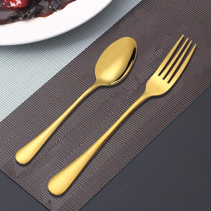Set of 12, findTop Heavy-duty Forks and Spoons Cutlery Set- Gold - Image 2