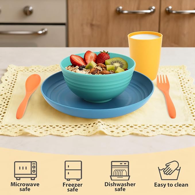 Wheat Straw Dinnerware Sets, Dishwasher & Microwave Safe Kids Plates and Bowls - Image 5