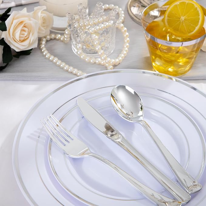 WELLIFE Silver Plates, Plastic Dinnerware Set - Image 5