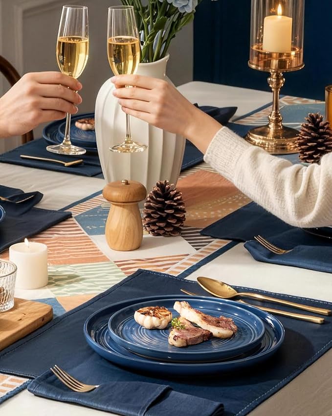 Dinnerware Set for 8, Ceramic Plates & Bowls, Abyssal Blue | 24-Piece Ceramic - Image 4