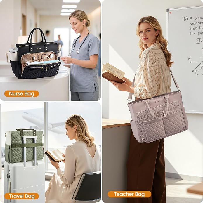 LOVEVOOK Tote Bag for Women, Teacher Nurse Work Laptop Bag, Quilted Bible - Image 2