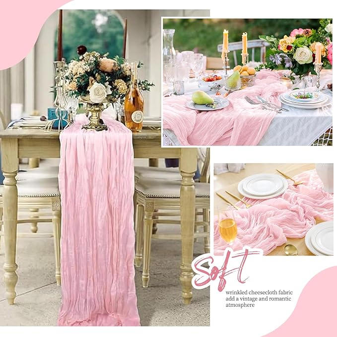 12 Pack Light Pink Cheesecloth Table Runner 17x108 Inch Semi Sheer Boho Gauze - Image 6
