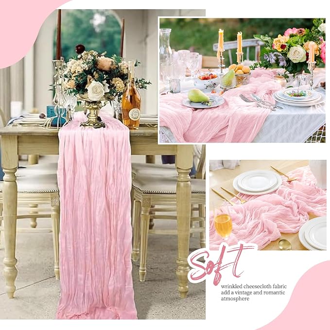 6 Pack Light Pink Cheesecloth Table Runner 17x108 Inch Semi Sheer Boho Gauze - Image 6