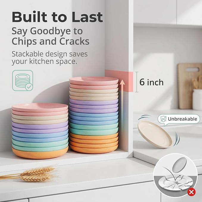SHECIPIN 12 PACK 6 Inches Lightweight Mini Wheat Straw Plates, Reusable Plate - Image 5