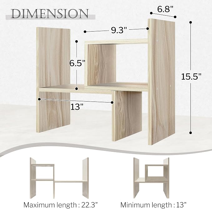 Jerry & Maggie Desktop Organizer Office Storage Rack Adjustable Wood Display - Image 2