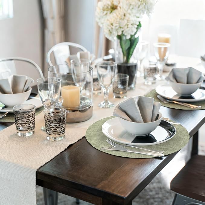 Maxpearl Faux Leather Round Placemats Set of 6, 13.8 inch, Light Green | - Image 9