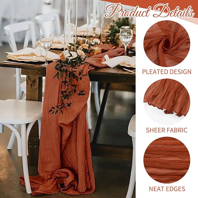 10 Pack Terracotta Cheesecloth Table Runner 17x108 Inch Boho Gauze Cheese Cloth - Image 3