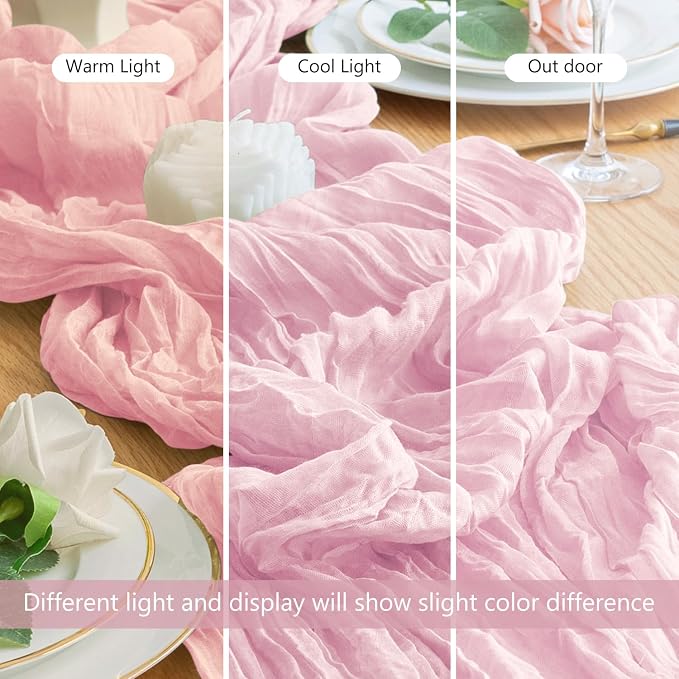 Cheesecloth Table Runner Blush Pink 10FT Boho Gauze Runner, 4 Pack | 120 Inch - Image 8