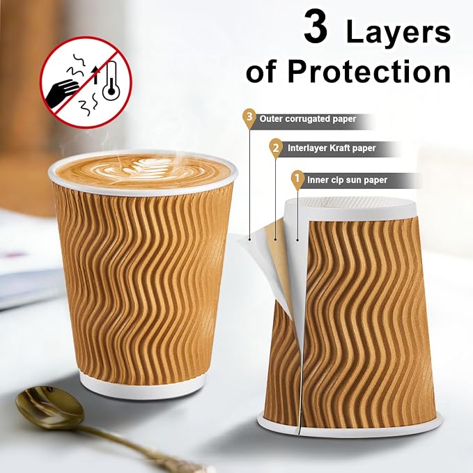 Clawsoff 120 Pack 10 oz Insulated Disposable Paper Coffee Cups Champagne | - Image 3