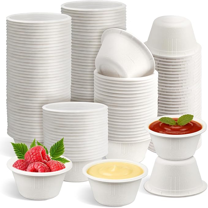 LeonBach 200 Pack 2 oz Natural Bagasse Fiber Paper Bowls, by LeonBach