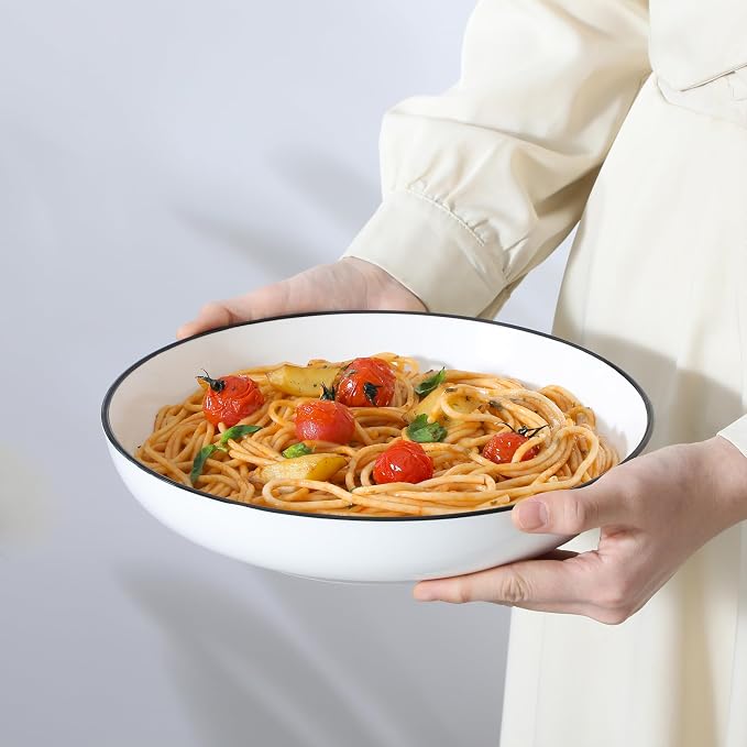 MALACASA 10" Large Pasta Bowls, 56 OZ White Salad Bowls Soup Bowls, Porcelain - Image 7