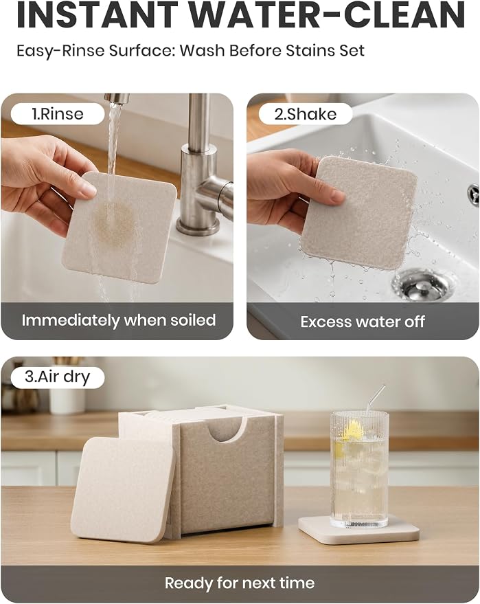 Fluxynara Felt Coasters with Holder, Stone Beige | Square Felt Coasters - Image 7