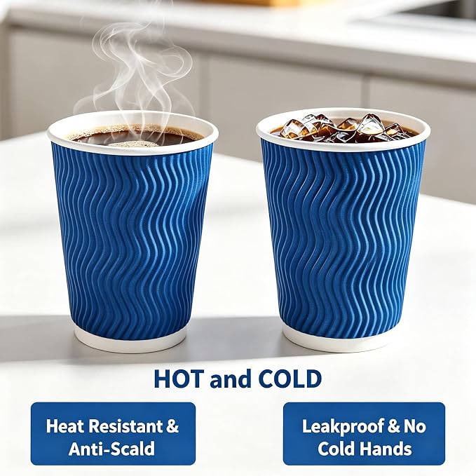 MOUMOULIFE 12 oz Disposable Paper Coffee Cups, 50 Pack, Leak-Proof Insulated - Image 4