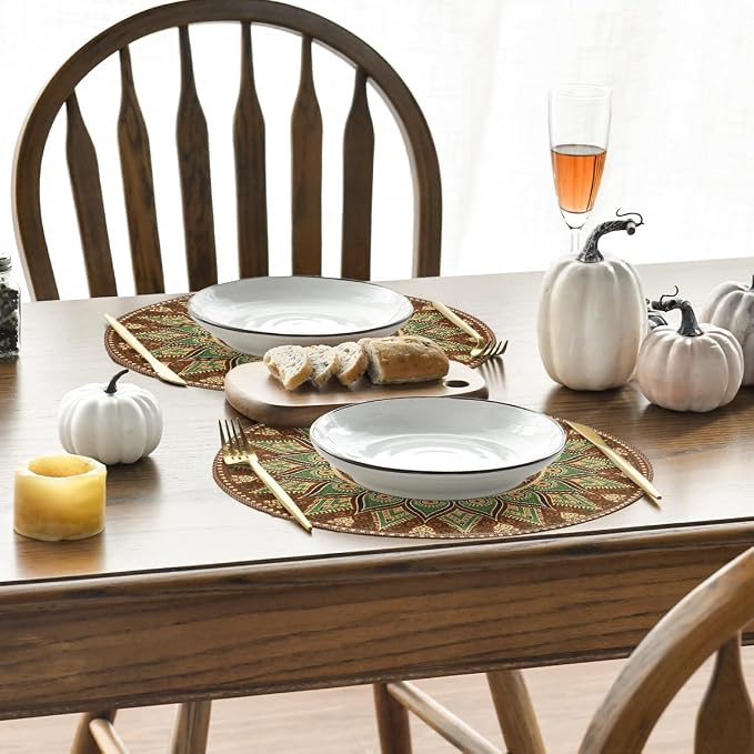 Artoid Mode Brown Yellow Mandala Round Placemats Set of 4, 14 Inch Seasonal - Image 4
