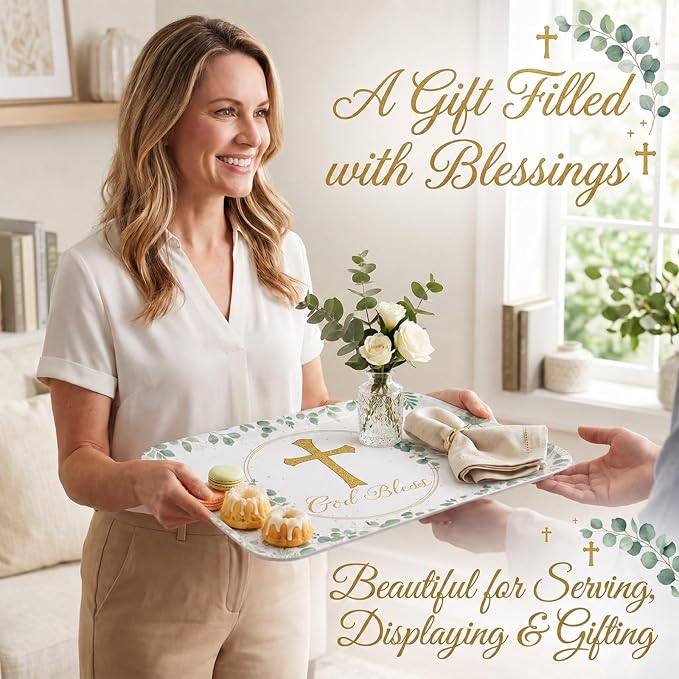 Vesici 4 Pack Eucalyptus God Bless Melamine Serving Trays, 13 x 10 Inch - Image 5