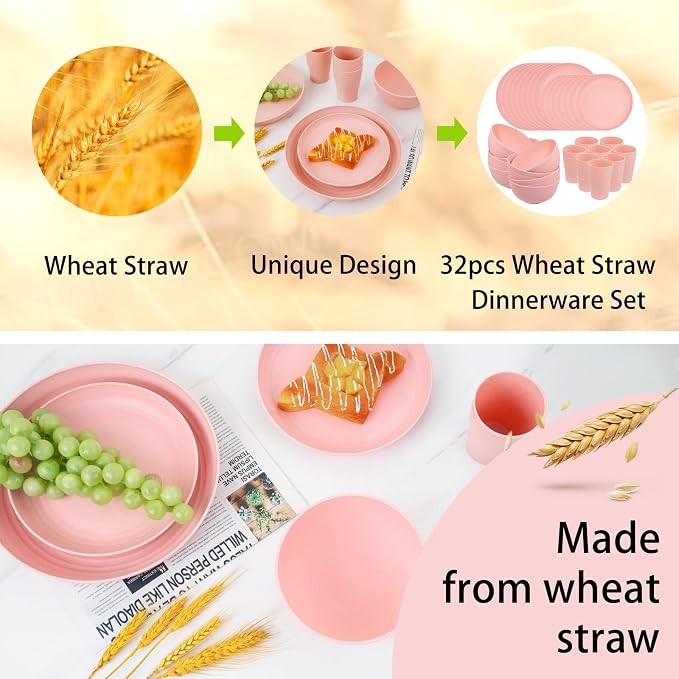 32Pcs Pink Plates and Bowls Sets - Image 4
