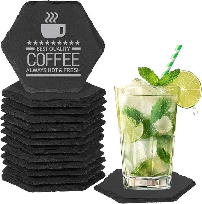 12PCS Slate Coasters Black Bulk Blank Laser Engraved Hand Painted Beverage by DASSNANE