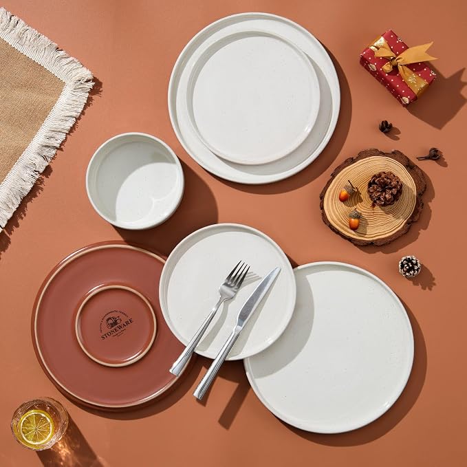 LIANYU Plates and Bowls Sets, 12 Pieces Stoneware Dinnerware Set - Image 8