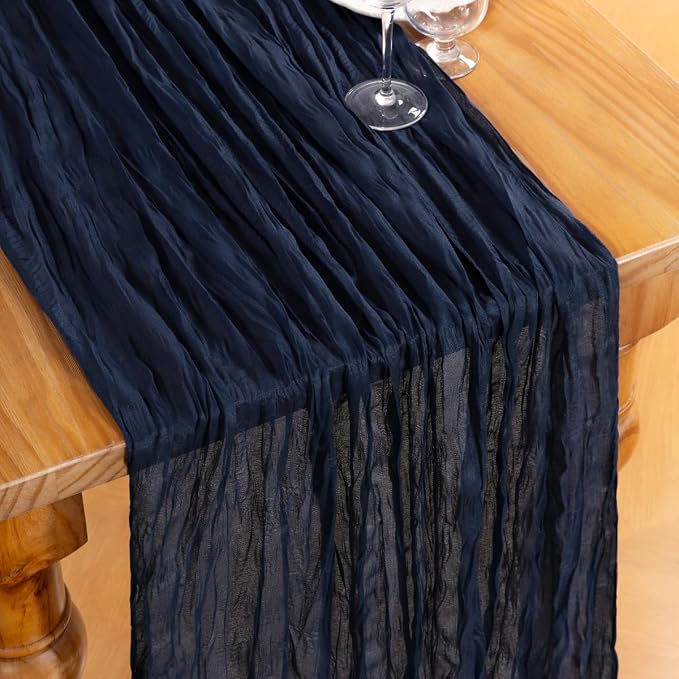 DeZerlor Navy Blue Cheesecloth Table Runners 6 Pack Christmas Runners | - Image 2
