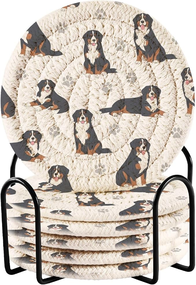 Berner Dogs Paw White Print Coasters by Unknown