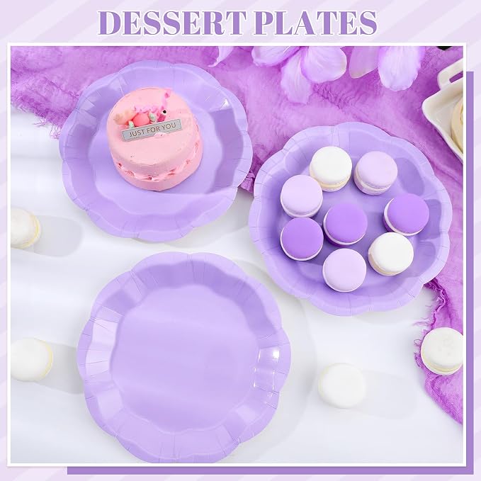 NatNarr 30 Pcs Light Purple Paper Plates, 7 Inch Scalloped Lavender Plates | - Image 4