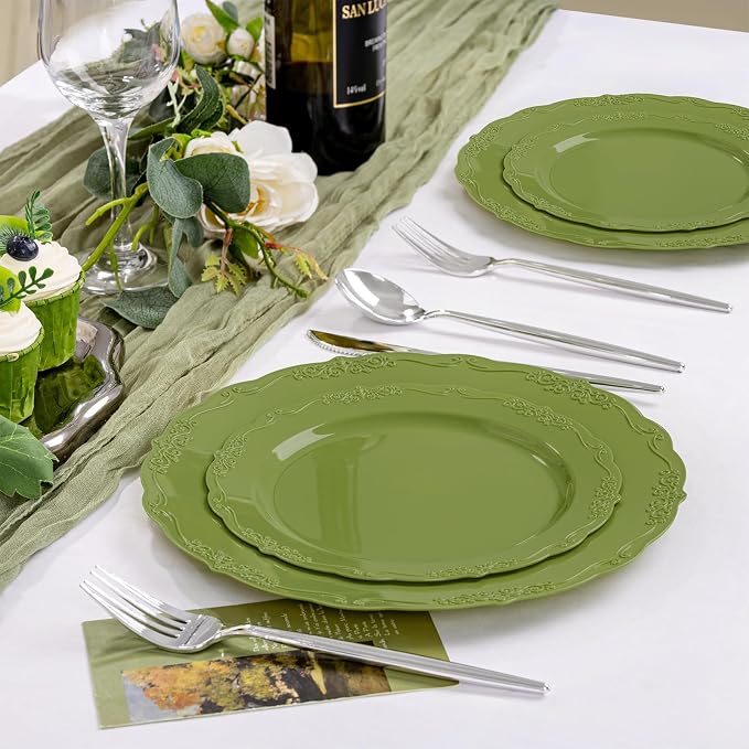 U-QE 100PCS Olive Green Plastic Plates - Image 5