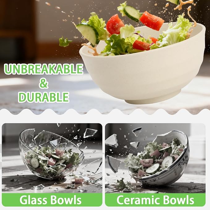 Large Wheat Straw Bowls Set of 6, 60 OZ Unbreakable Serving Bowls, Microwave - Image 5