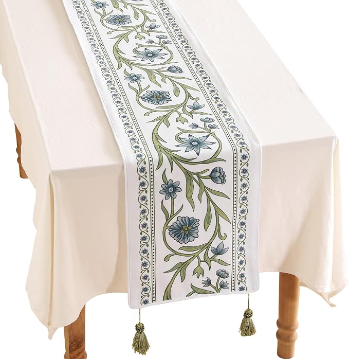 Designer French Linen Long Table Runner, Dining Table, Kitchen Decor, by Isaennehomedecoration