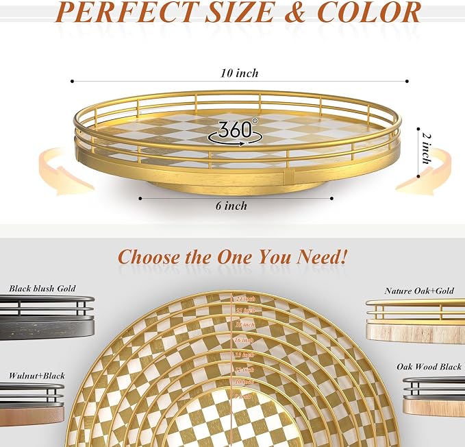 AMH 10-Inch Gold Checkerboard Lazy Susan Vanity Tray - Image 6
