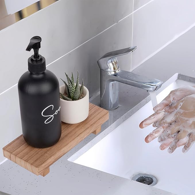 Wood Bathroom Tray Farmhouse Decor Kitchen Soap Holder, 8.7"x3.6" Brown | - Image 2