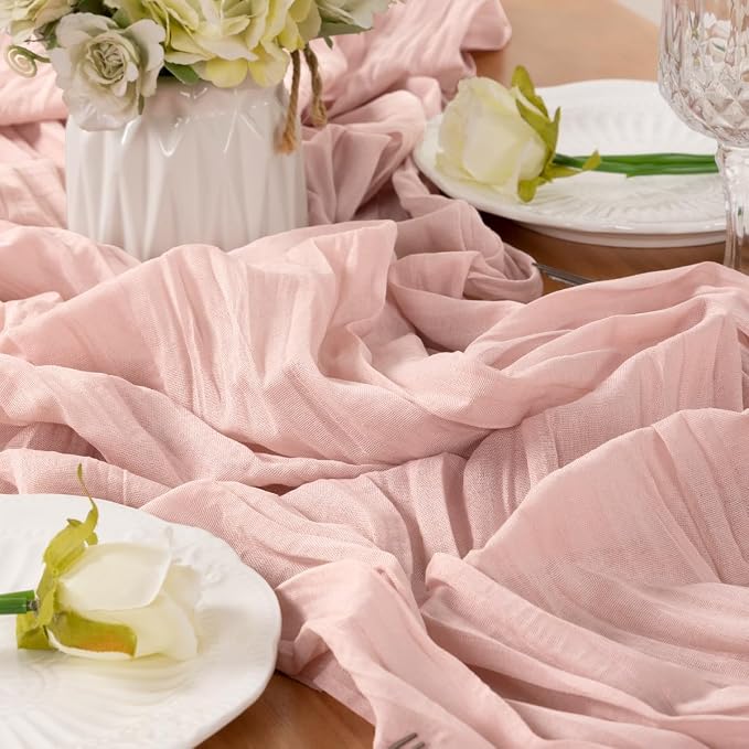 LINXTAR Dusty Pink Table Runner Cheesecloth Table Runner 4 Pack 10FT Rustic - Image 6