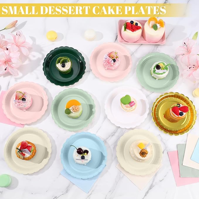 NatNarr 30 Pk White Desset Cake Plates 7" Scalloped White Paper Plates | Small - Image 5