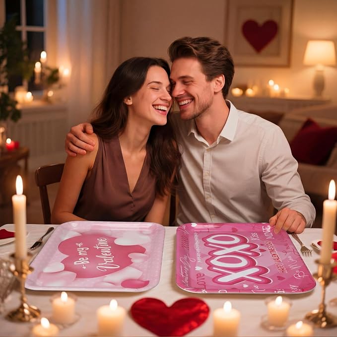 Vesici 4 Pack Valentine's Day Melamine Serving Trays, 13x10 Large Rectangular - Image 6