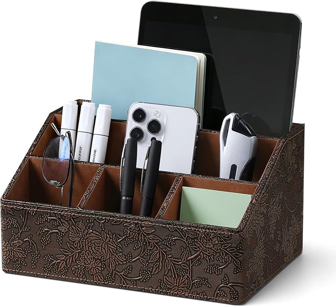 PU Leather Desktop Organizer, Home Luxury Remote Control Holder, Office Desk by Unknown