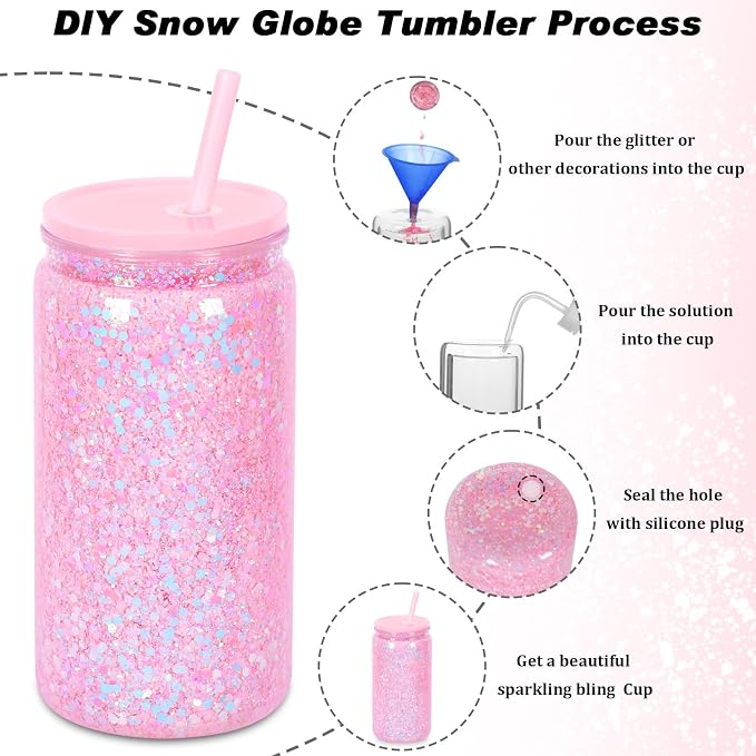 16 oz Plastic Snow Globe Tumbler, 4 Pack Double Wall Snowglobe Tumbler - Image 3