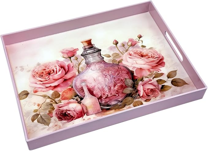 Serving Tray with Handles, 15.7 * 11.8 inches, Plastic Ottoman Tray with by PDUHKO