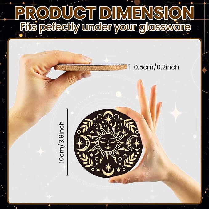 10pcs Coasters for Drinks Abstract Sun and Moon Absorbent Coasters Set Lunar - Image 2