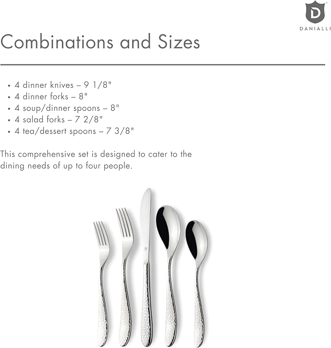 Hammered Silverware Set | Premium 18/10 Stainless Steel Flatware Service - Image 7