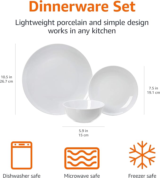 Amazon Basics 18-Piece Complete Kitchen Dinnerware Set, Microwave and - Image 6