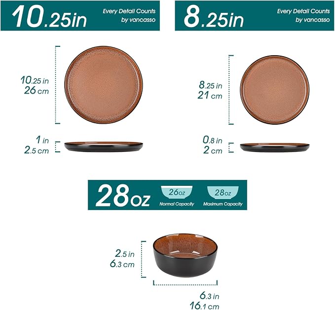 vancasso Plates and Bowls Sets, 18 Pieces Stoneware Dinnerware Sets - Image 3