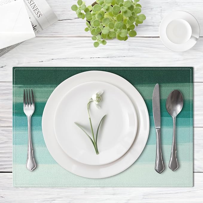 Emvency Farmhouse Placemats Set of 4, 12x18 Inch, Abstract Teal Striped | - Image 2