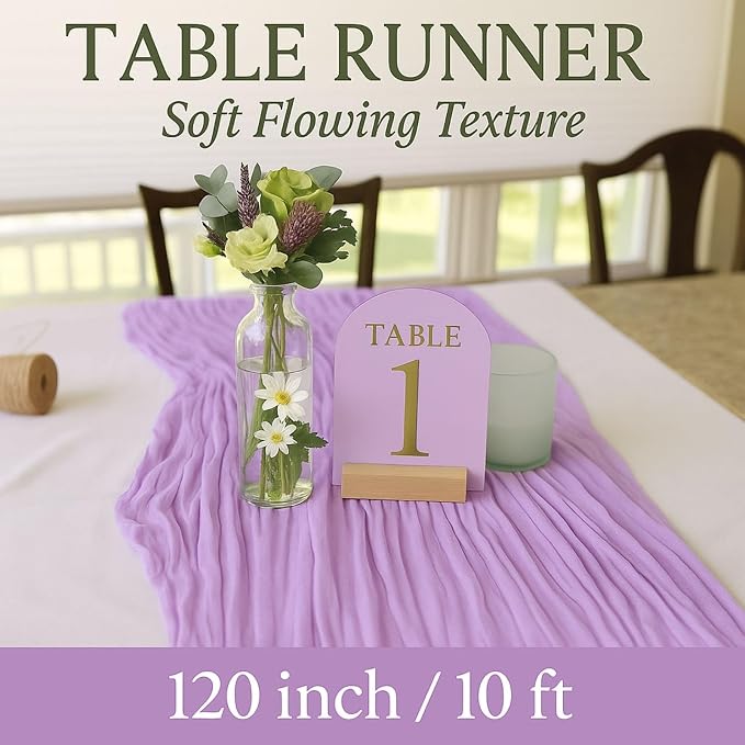 3 Pack Lilac 10FT Purple Cheesecloth Table Runner –120 Inch Boho Gauze Table - Image 2