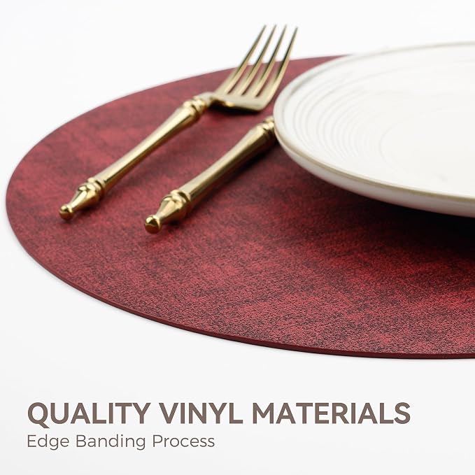 13"Round Placemats Set of 8, Reversible Faux Leather Heat Resistant Table Mats - Image 5