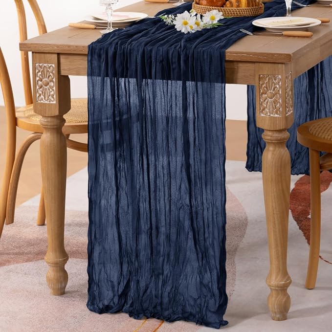 Navy Blue Cheesecloth Table Runner 10ft Boho Rustic Gauze Cheese Cloth | - Image 6