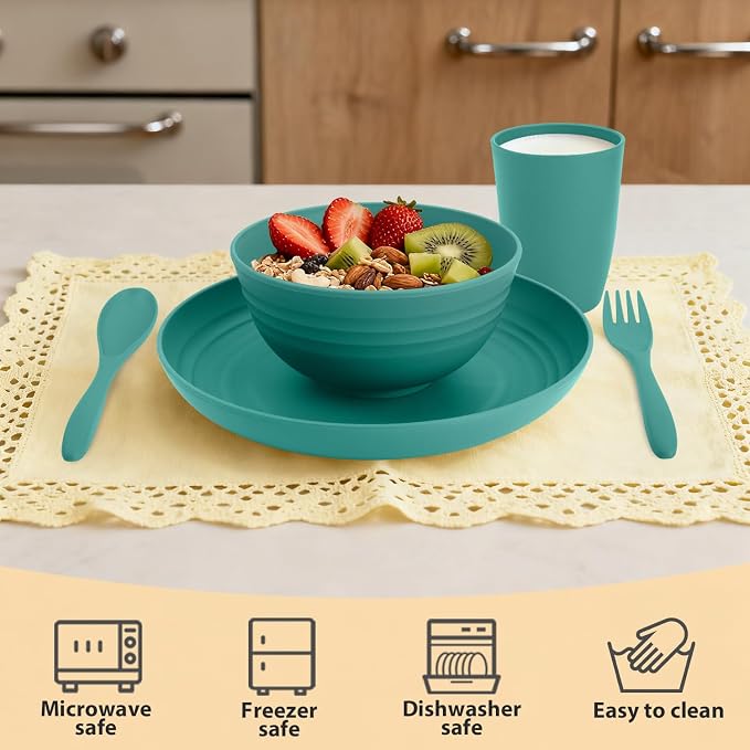 Wheat Straw Dinnerware Sets for 4, Dishwasher Microwave Safe Dinnerware Set - Image 5